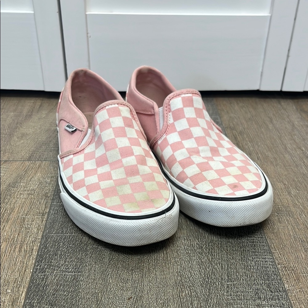 Vans Kids Slip-On Checkerboard Sneakers - Light Pink & White